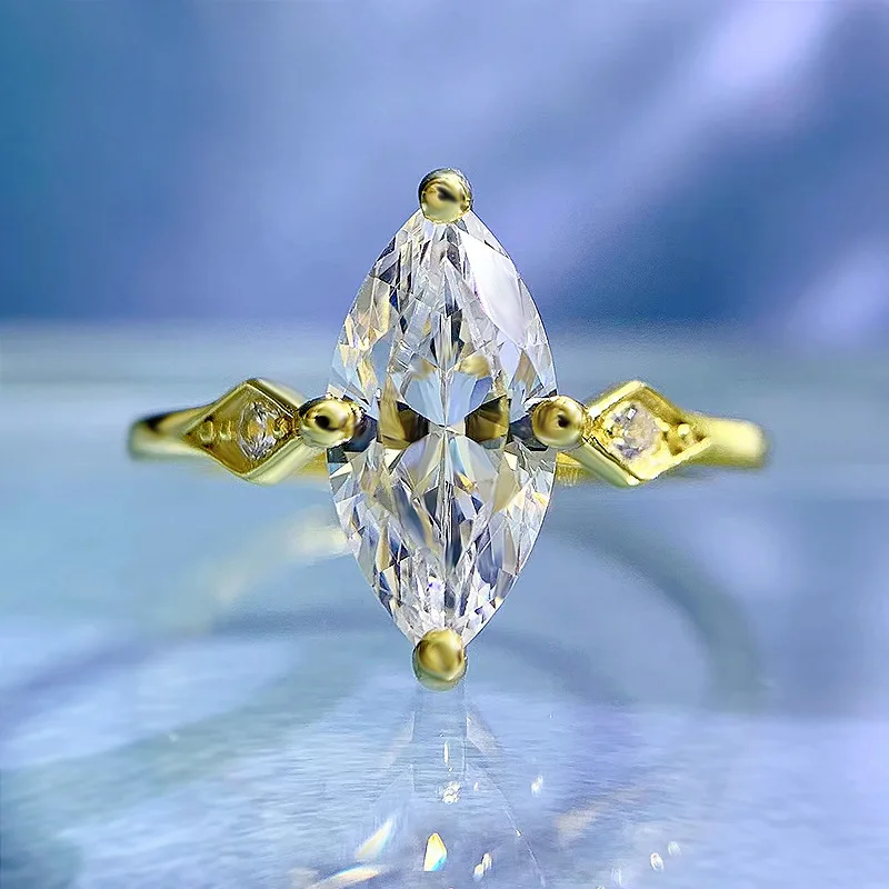 

S925 Silver Horse Eye Ring High Carbon Diamond Similar Moissanite Wedding Ring for Women Girl Lady