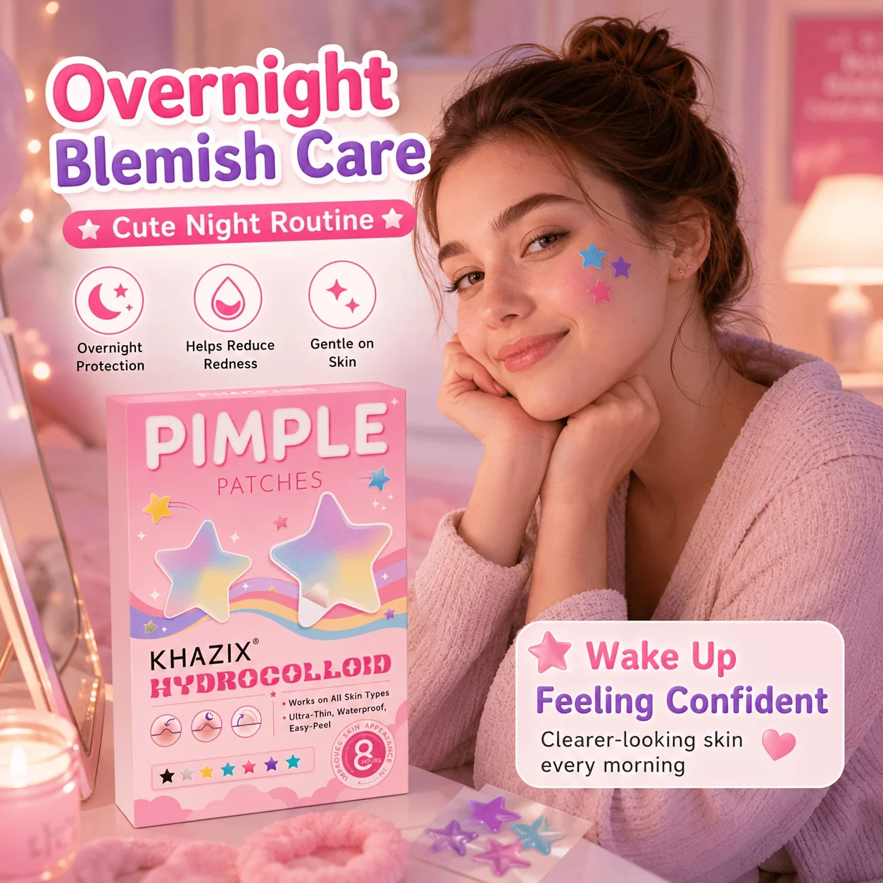 280 pegatinas - Pegatinas coloridas con forma de estrella para espinillas - Pegatinas de hidrogel anti-espinillas - Pegatinas invisibles anti-espinillas - Absorben y reparan