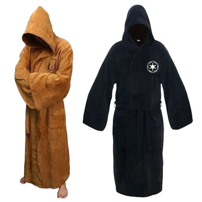 

Male Flannel Robe Male With Hooded Thick Star Dressing Gown Jedi Knight Men's Cosplay Costume Pajamas Winter Lovers Bathrobe