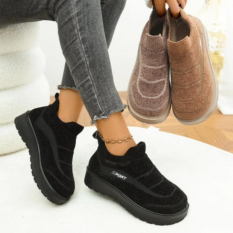 أزياء جديدة نمط مريح ارتداء مقاومة المضادة للانزلاق أحذية نسائية الشتاء أنيقة بلون جولة رئيس أحذية العمل الدافئة