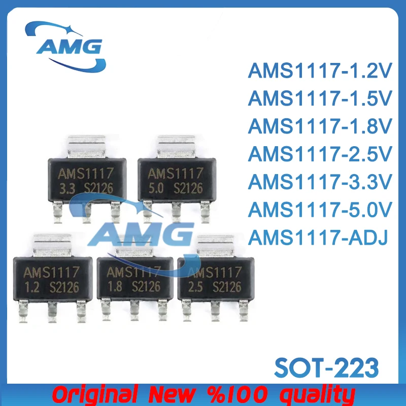 50PCS SOT223 AMS1117-2.5V AMS1117-ADJ. AMS1117-1.8V AMS1117-5.0V AMS1117-1.5V AMS1117-3.3V AMS1117-1.2V voltage regulators