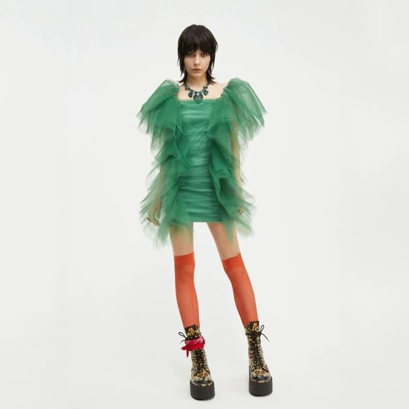 

Green Fashion Elegant Short Women Party Dress Tulle Pleated Mini Cocktail Prom Summer Dresses Custom Made Free Shipping