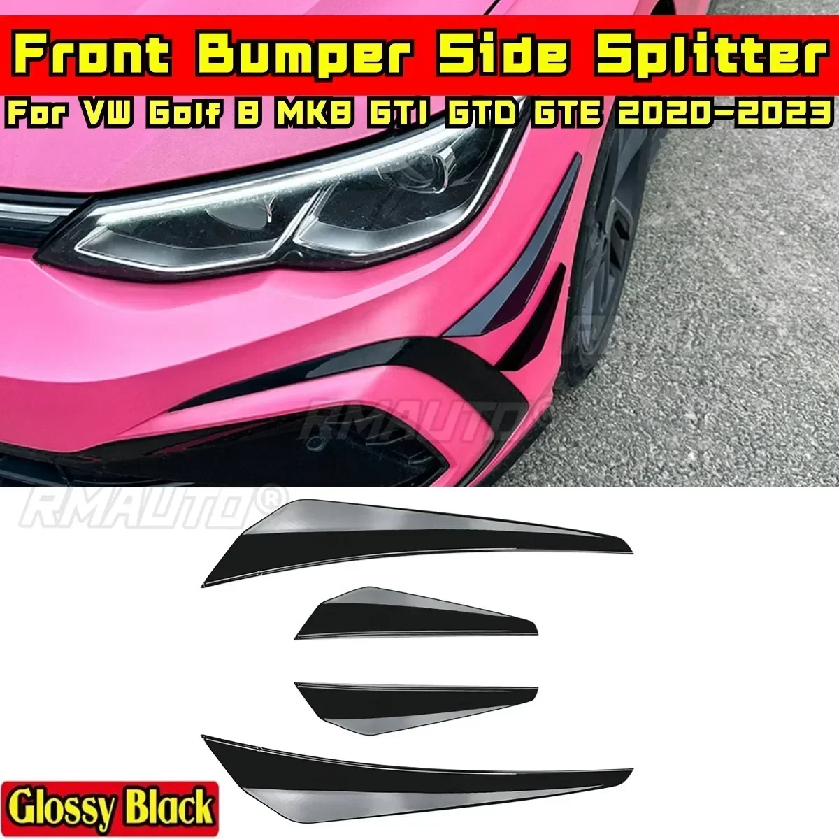 Golf 8 MK8 GTI GTD GTE Body Kit Front Bumper Side Splitter Glossy Black For VW Golf 8 MK8 GTI GTD GTE 2020-2023 Car Accessories