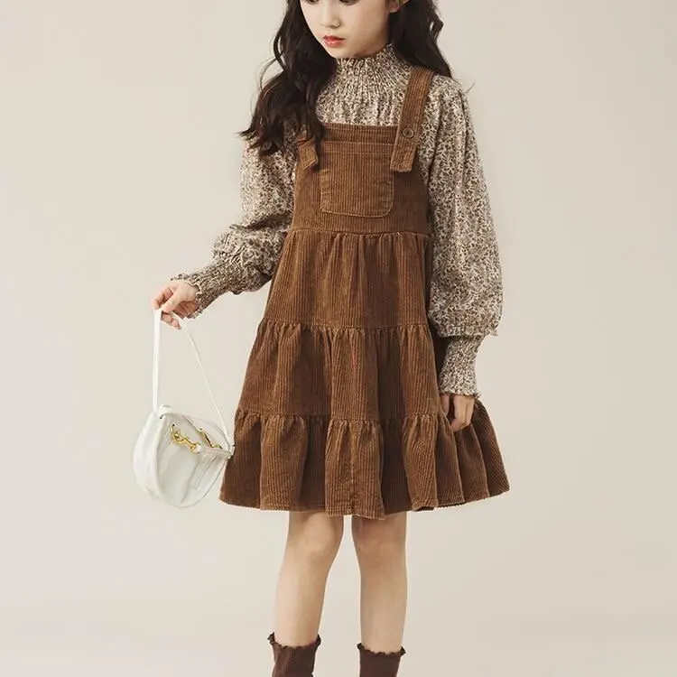 Korean Version Children Clothing Autumn Winter New Black Premium Velvet Dress for Girls With Lace Collar and Bow Princess Dress