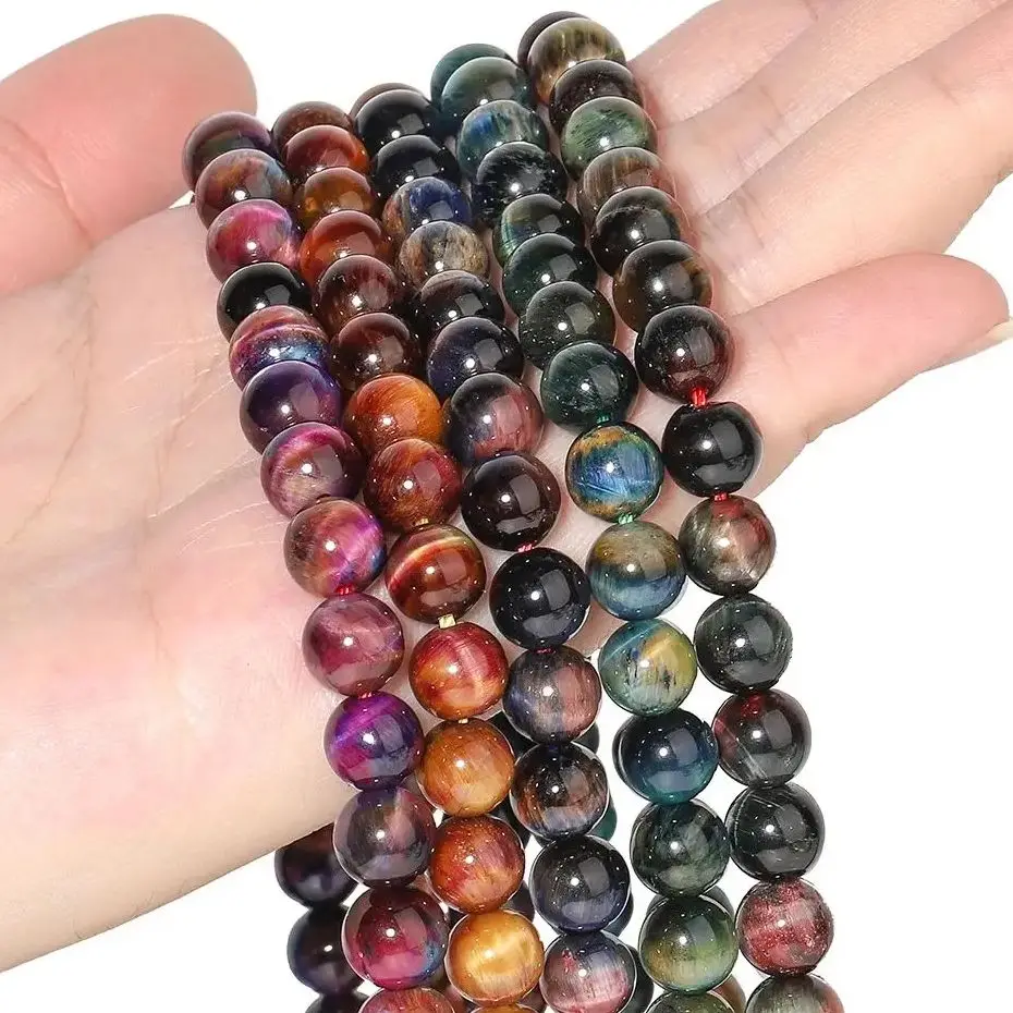 6/8/10mm Natural Tiger Eye Stone Colorful Bicolor Beads Loose Round Beads Charms Fashion Jewelry Making DIY Bracelet Accessories