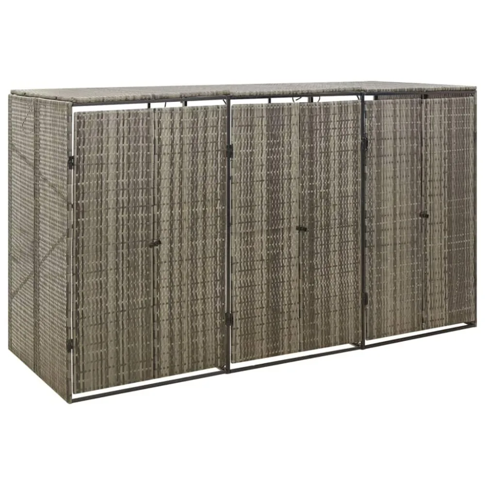 

Triple Wheelie Bin Storage Shed, Durable Poly Rattan in Gray, with Lockable Front Door & Openable Lid, Customized