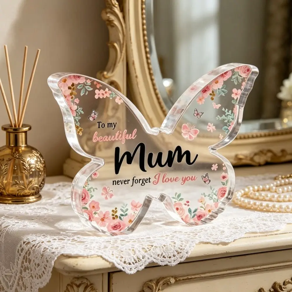 Creative Butterfly-Shaped Acrylic Plaque Acrylic Decorations Clear Butterfly Ornaments Beautiful Mother's Day Blessings Crafts