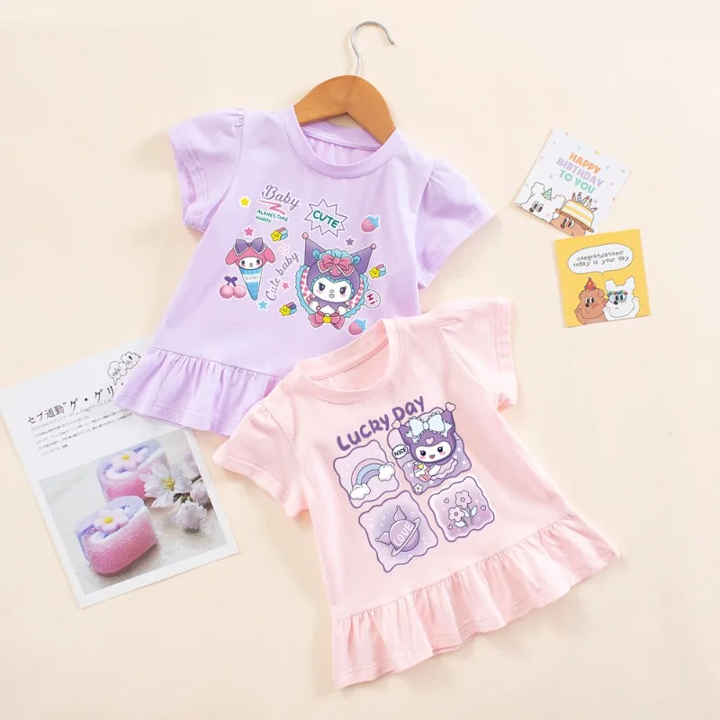 

Girly Heart Kuromi Kawaii Sanrio Ins Fashion Short Sleeved Shirts Summer Cute Cartoon Dress Clothes Lovely Gifts for Kids
