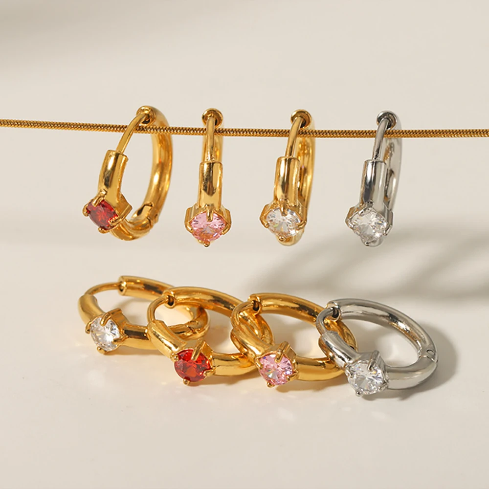 10 ملم زركونيا هوب أقراط للنساء الذهب اللون الفولاذ المقاوم للصدأ كريستال إسقاط أقراط #3