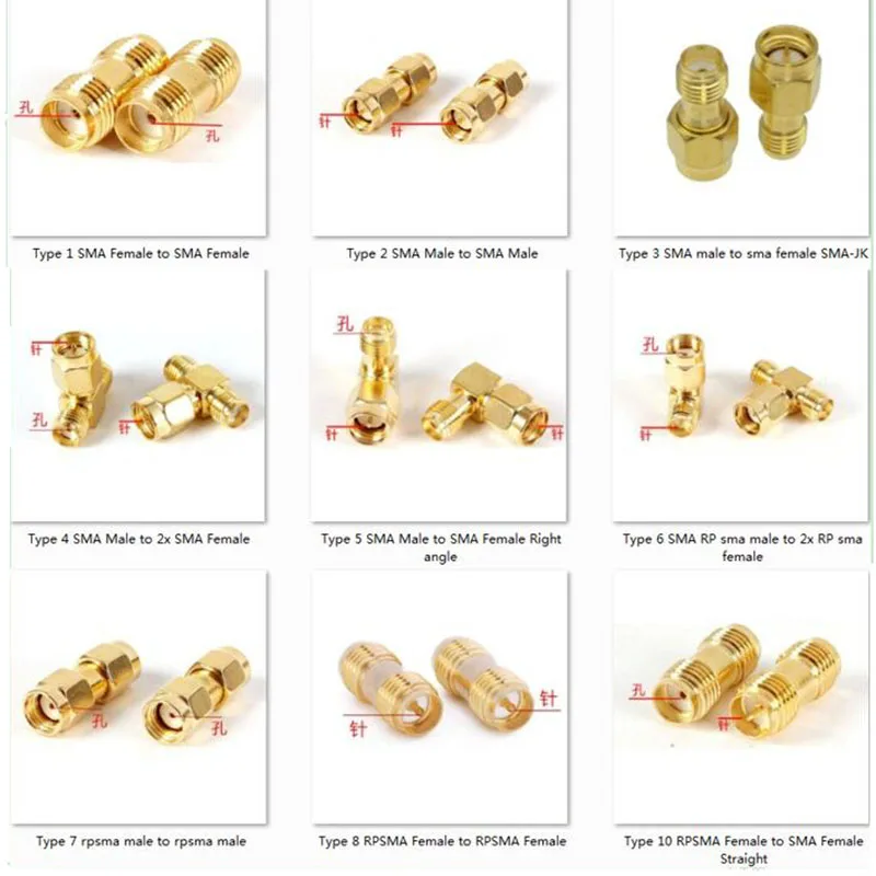 1x SMA male female connector plug Adapter to RP SMA / RPSMA Male Female Jack  L/T Type Straight Right angle RF Coaxial Converter