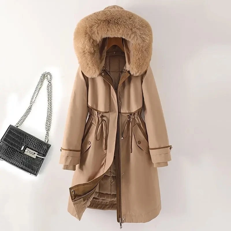 High End New Winter Jacket Womens Thick Warm Quilted Long Parkas Fur Collar Hooded Cotton Padded Coat Detachable Parka Mujer 6XL