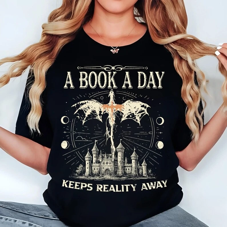 Daily Book Dragon, Books and Dragon themed T-shirt, Book Club T-shirt, Dragon Knight fan merchandise, librarian gift