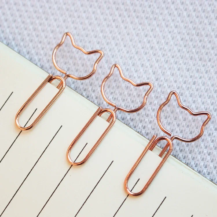 Cat design Paper Rose Gold Creative Paper Clip cat Shape  Bookmark School Stationary Office Clip Paperclips Metal