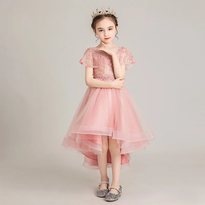 Formal Girls Party Dress Off Shoudler Children Tail Long Prom Dresses Flower Girls Bridesmaid Gown Evening Banquet Cocktail