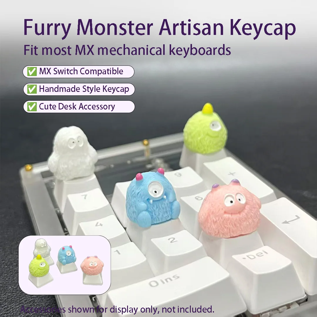 Cute Monster Keycap, 3D Carved Artisan Key Cap for MX Switch Gaming Keyboard Decoration