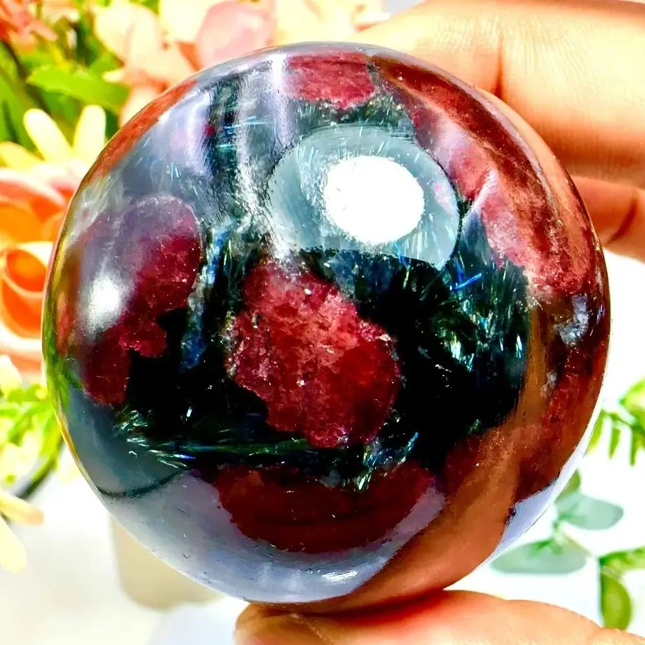 1pc Natural Garnet Astrophyllite Crystal Sphere Meditation Fengshui Healing Crystal Gift Reiki Gemstone Ball Home Decoration