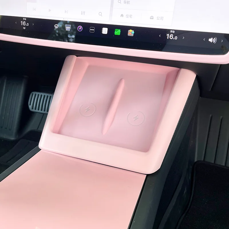 Per Tesla Model 3 Highland Telaio di ricarica wireless Tappetino Console centrale Tappetino antiscivolo rosa Tappetino in silicone Accessori interni