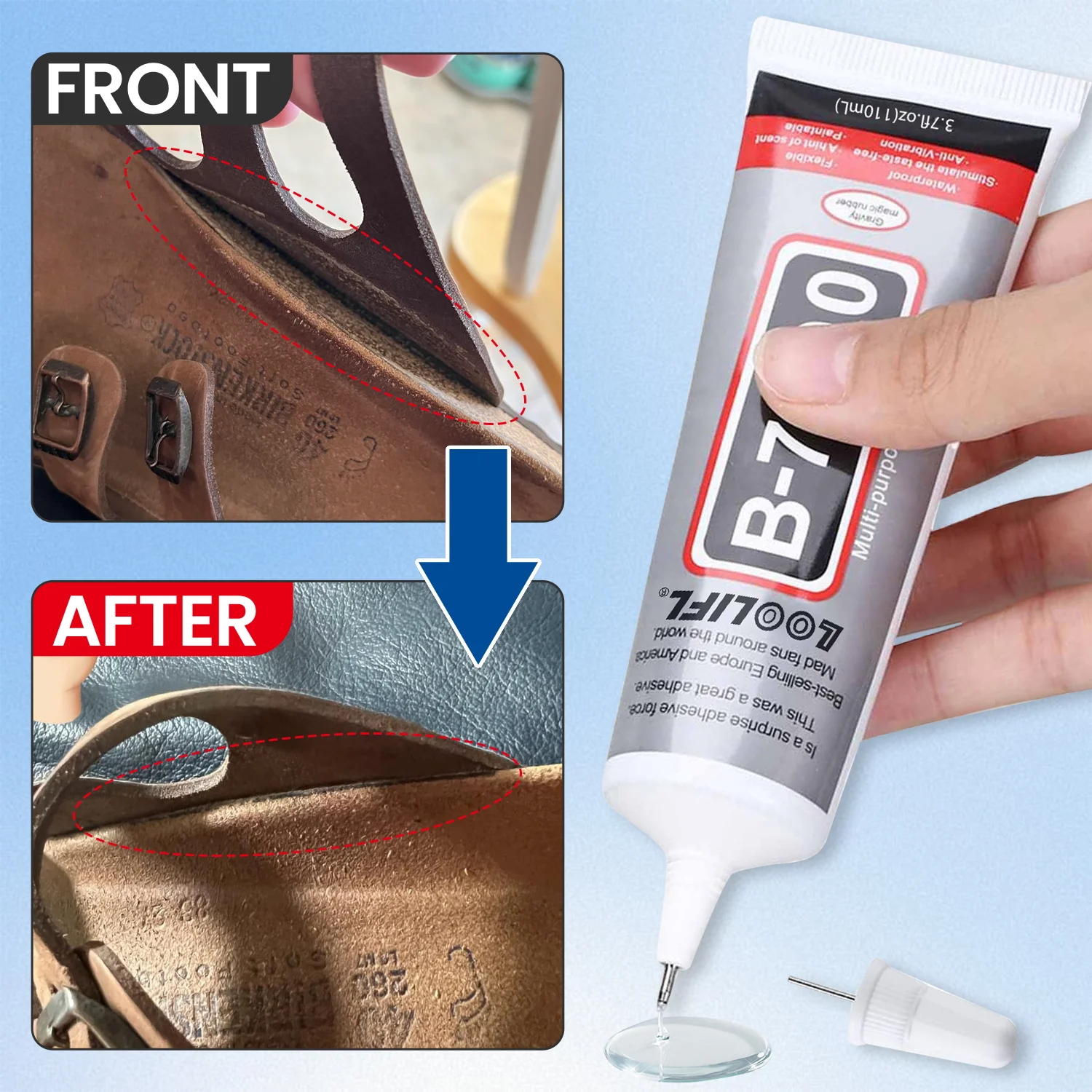 LOOLIFL B-7000 Klej do naprawy skóry 15/25/50/110ml - Klej o wysokiej wytrzymałości do butów, toreb, bez pozostałości i z możliwością mycia