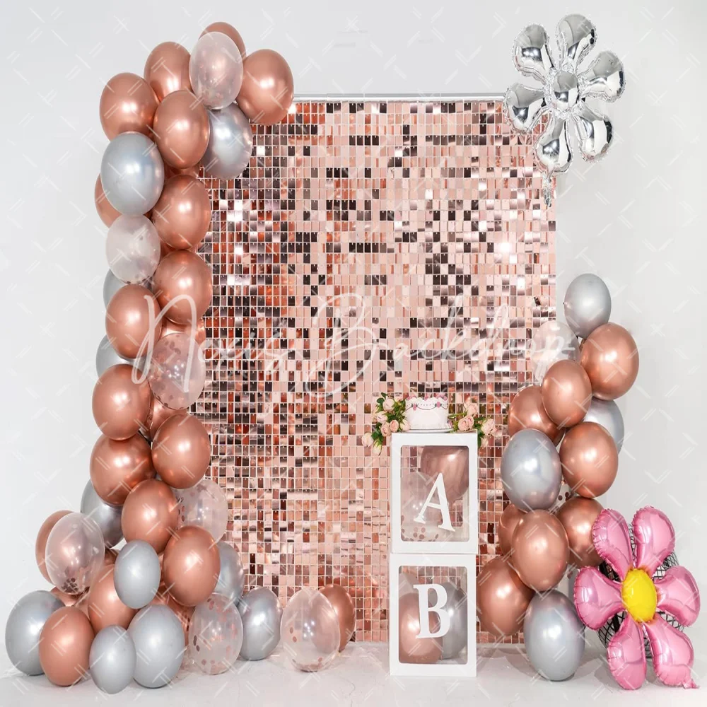 24PCS Rose Gold Shimmer Wall Panels - Elegant Sequin Backdrop for Wedding, Birthday, Anniversary & Party Decorations