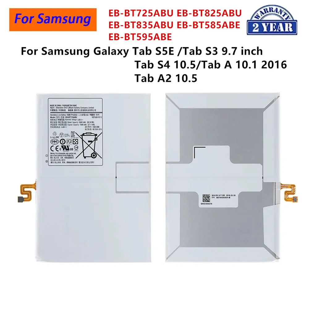 7040mAhTablet Battery EB-BT725ABU For Samsung Galaxy Tab S5e 10.5 Tab S6 SM-T860 T865 T867 SM-P610 P615 SM-T727A T720 T725