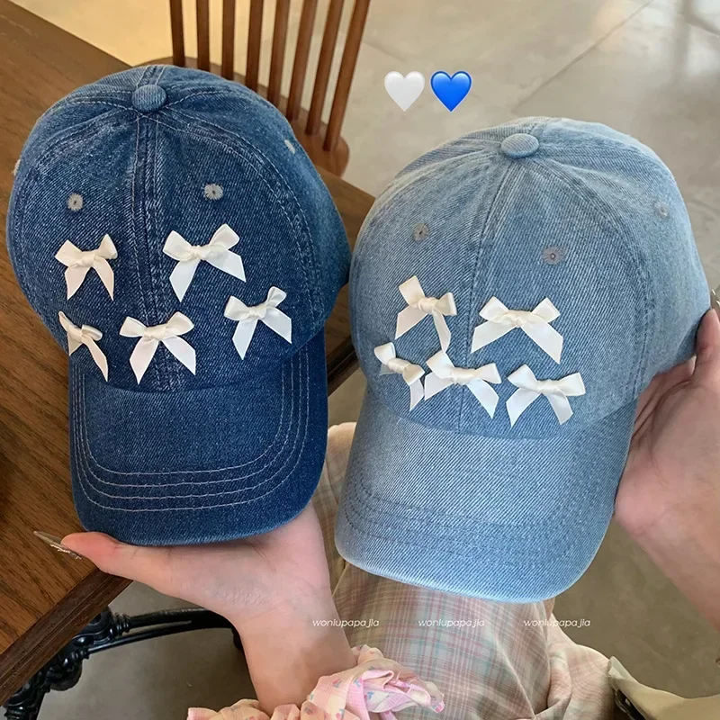 

Cute Denim Baseball Cap for Women Girls Spring Summer Caps with Small Bowknot Y2K Kpop Fashion Sun Hats