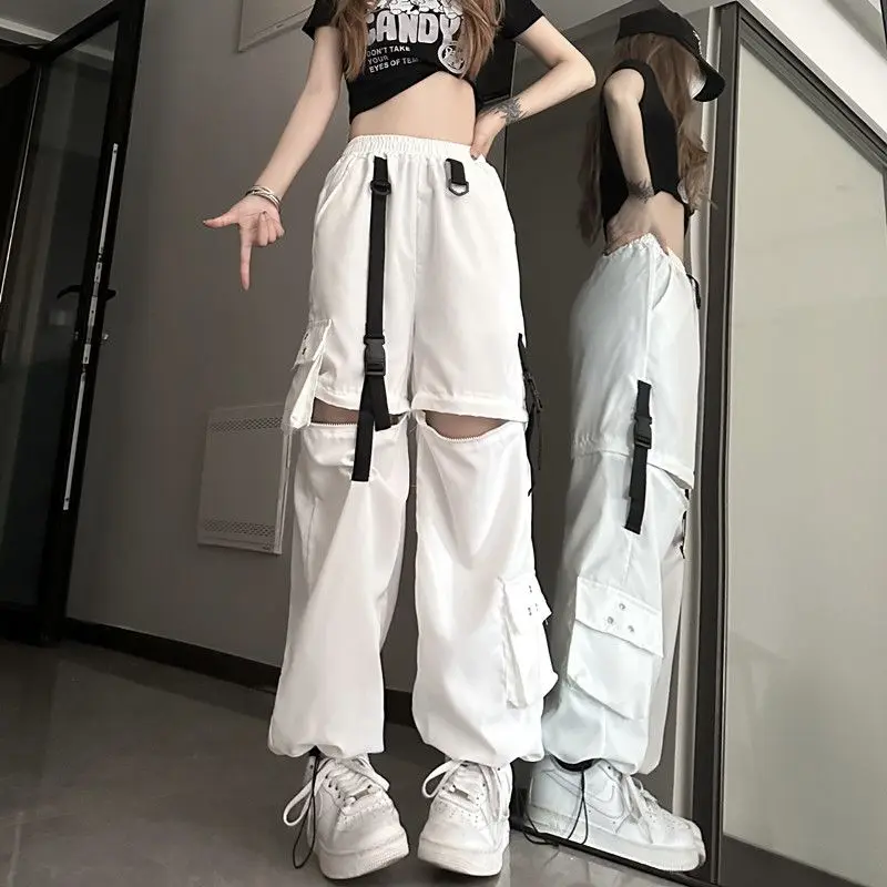 Pants Women Moto&biker Cool Style Summer Fashion Boyfriend Young Chic Detachable Spliced Loose Street Students Designed Trousers