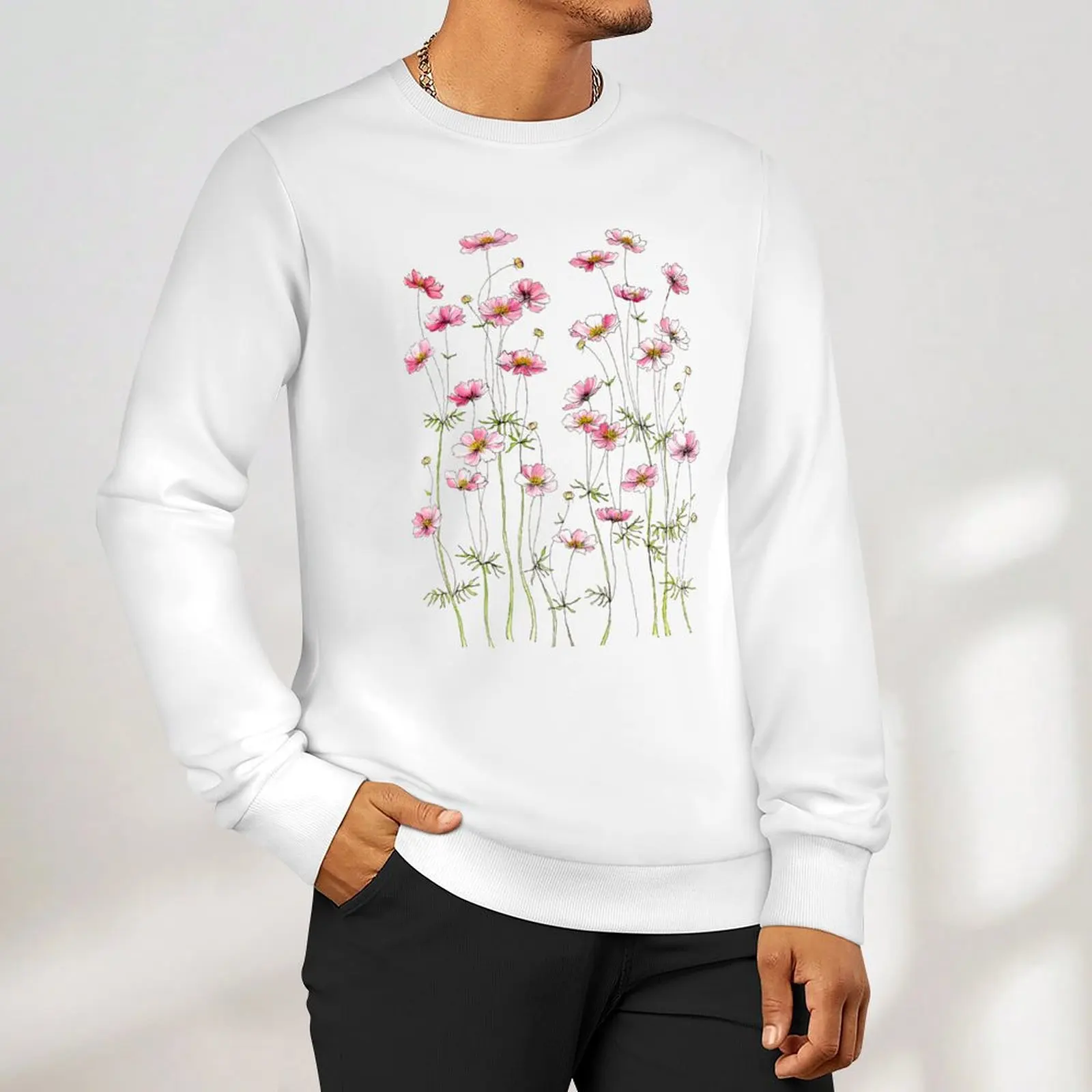 Rosa Kosmos Blumen Sweatshirt Trainings anzug Männer Grafik Sweatshirts