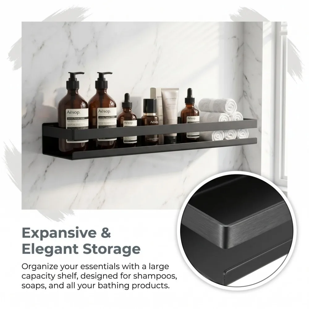 Stainless Steel Bathroom Rack Waterproof Black Bathroom Shelf Easy Installation Rustproof Shower Caddy