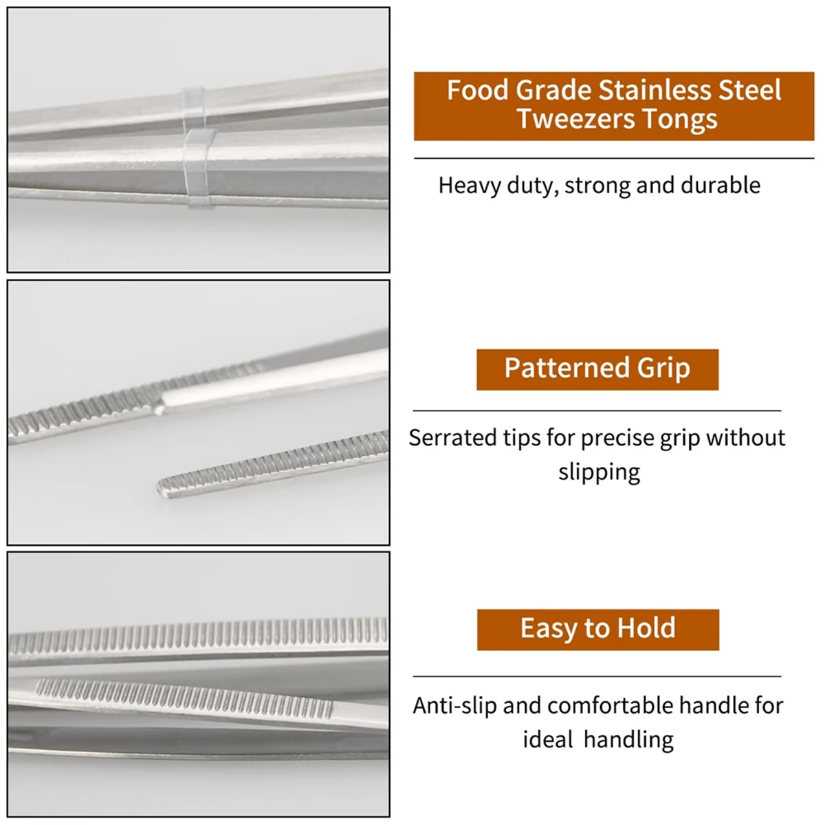 

6Pcs Tweezer Tongs Kit, Stainless Steel Food Tweezers with Precision Serrated Tips, for Cooking and Baking TasksHUG
