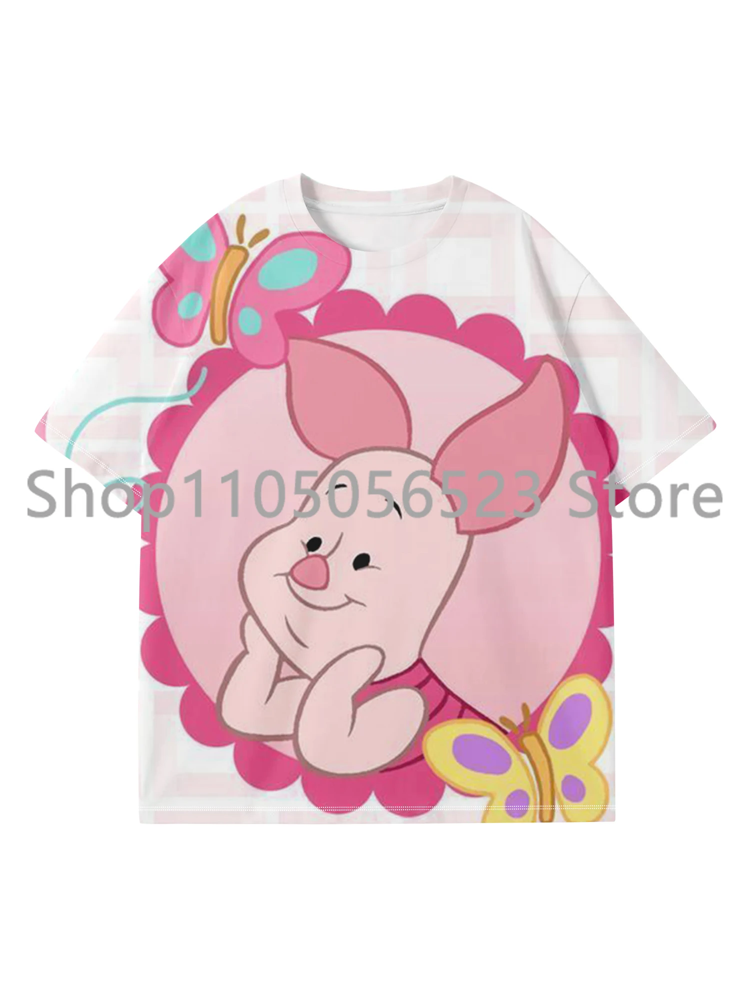 

2025 Miniso Winnie Bear Piglet Cartoon T Shirt Clothes Children's Adult's Clothing Cotton Short Sleeve Summer Cute T-Shirts