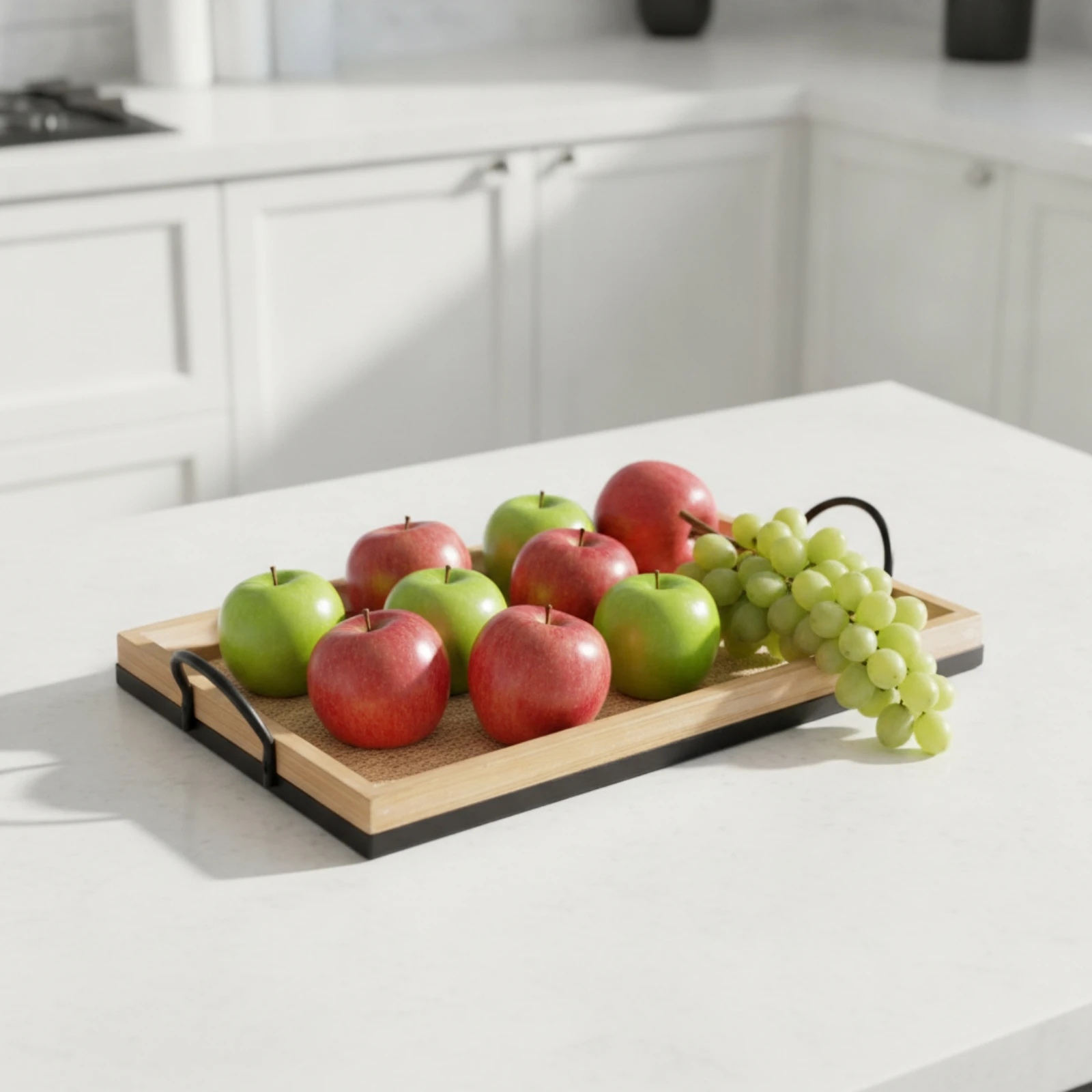 Rectangular Rattan Tray with Handles Long-Lasting Rattan Serving Tray Rustic Farmhouse for Kitchen Counter, Dining Area