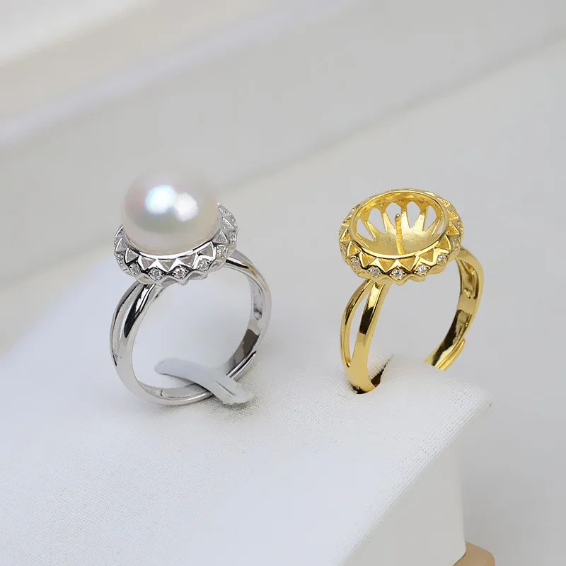 

925 Sterling Silver Pearl Ring Settings Mountings Semi Mount Ring Blank Base Adjustable Jewelry Making Accessories for 10-11mm