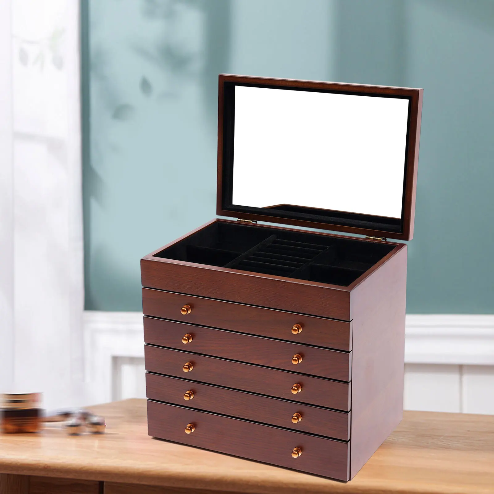 

6 Layers Large Wooden Jewelry Storage Box Vintage Wooden Jewelry Organizer