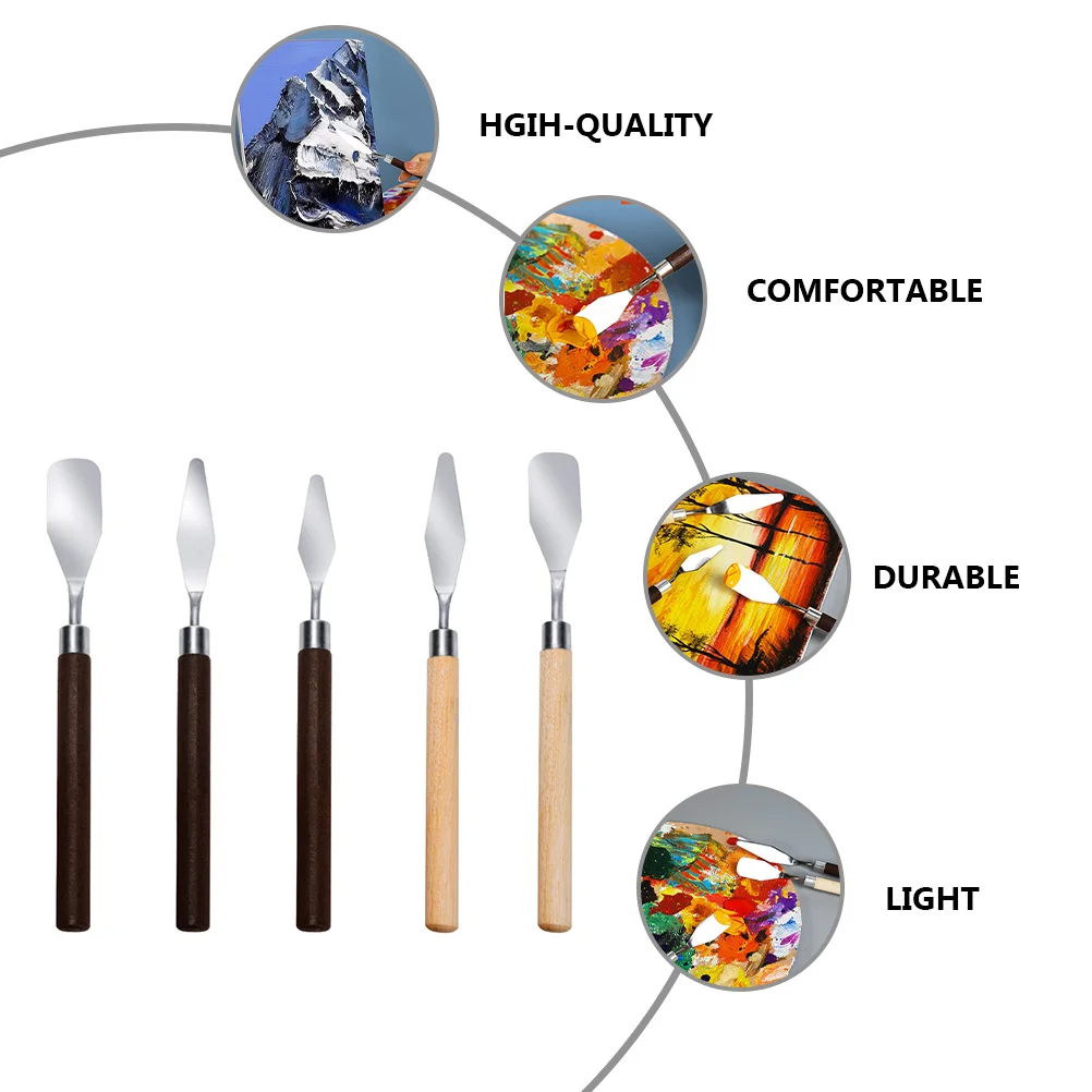 

5Pcs Painting Knife Set for Oil Acrylic Gouache Textured Impasto Work Compact Easy Carry Color Mixing Accessory