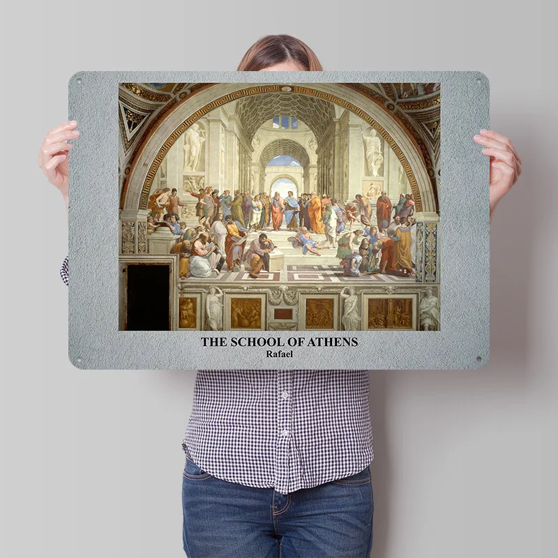 SCHOOL OF ATHENS GREY Poster Retro 3D Printed Metal Signs Customized Wall Hanging Gift for Living Room Decoration Man Tin Sign