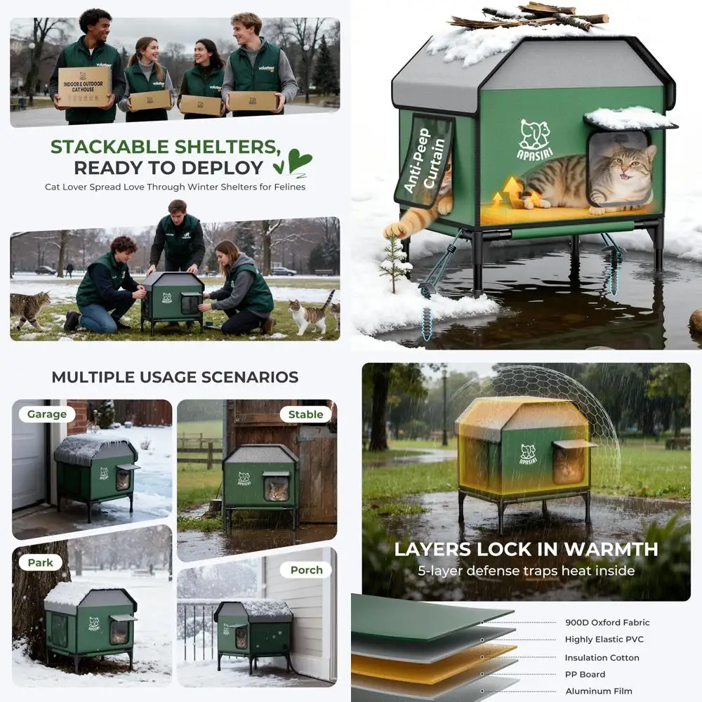 

Winter-Ready Insulated Outdoor Cat Shelter with Heating Pad, Durable and Waterproof, Elevated for Stray Cats, Medium Size