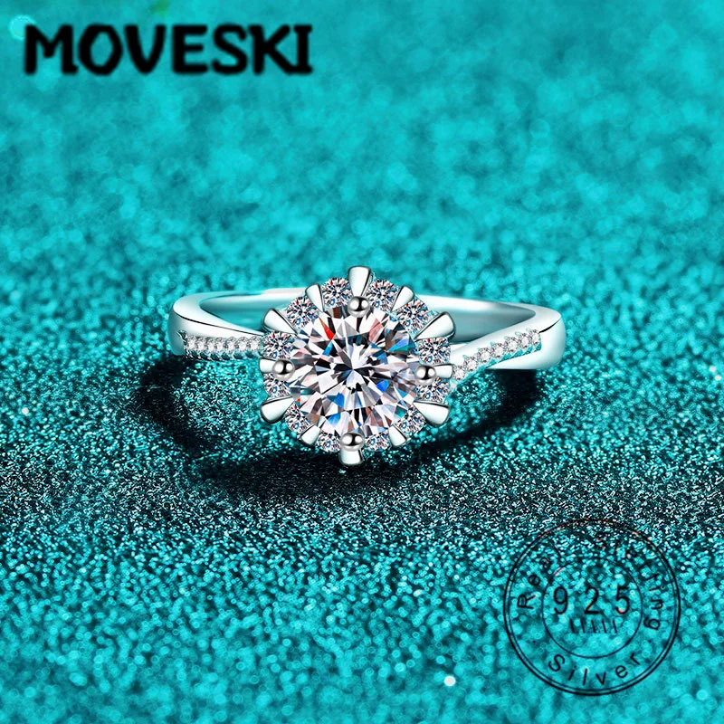 

Кольцо из стерлингового серебра 925 пробы с круглым муассанитом 0.5/1 карат в ореоле, обручальное/помолвочное кольцо с витым ободком для женщин, изысканные ювелирные изделия