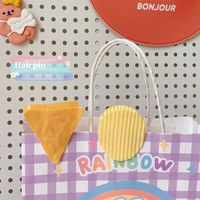 1Pcs Creative Yellow Potato chips Hair Clip for Students Cute Organize Books Materials Hand Ledger Clip Girls Daily Decoration