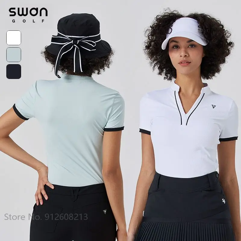 

SG Summer Women Short-sleeved Golf Shirts V-Neck Slim Tops Quick-drying Golf T-shirts Female Outdoor Sports Jersey Sportswear