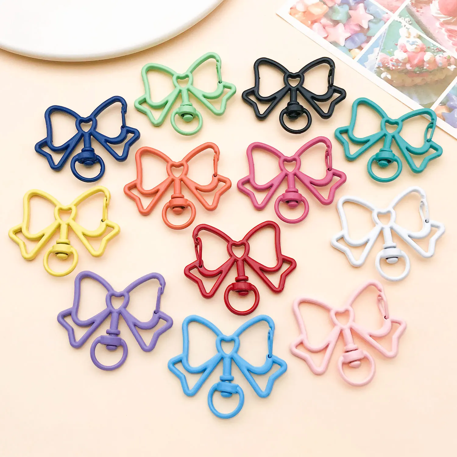 30pc 32.5x39mm Zinc Alloy Paint Bow Spring Buckle Dog Buckle DIY Key Chain Bag Pendant Universal Buckle