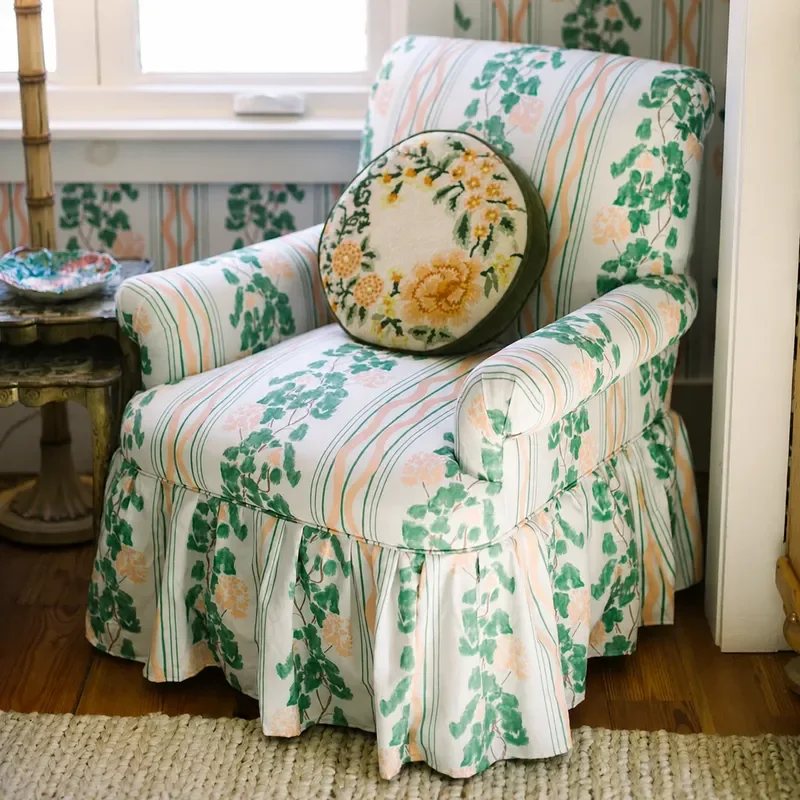 Vintage Solid Wood Sofa Chair Pastoral Fabric Single Seat Small Floral Armchair Living Room Furniture