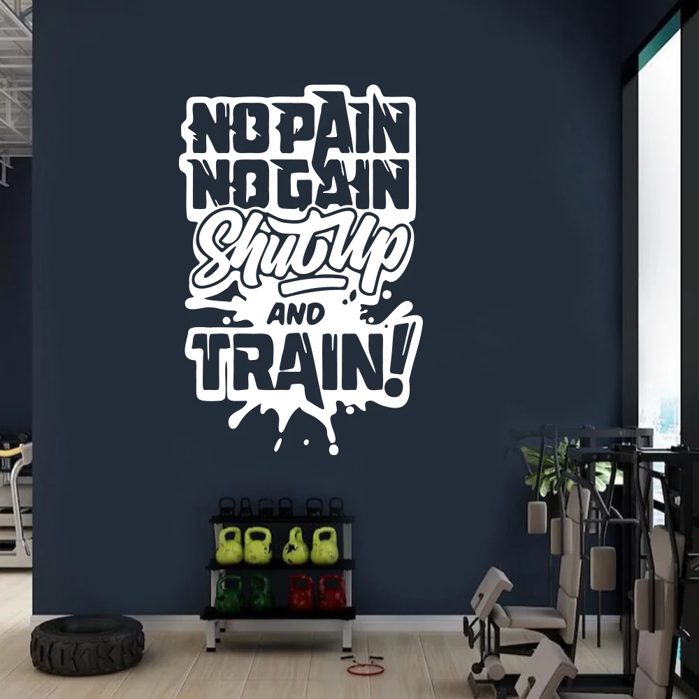 Large No Pain No Gain Gym Wall Sticker Decal Sport Fitness Crossfit Bodybuilding Train Inspirational Motivational Quote