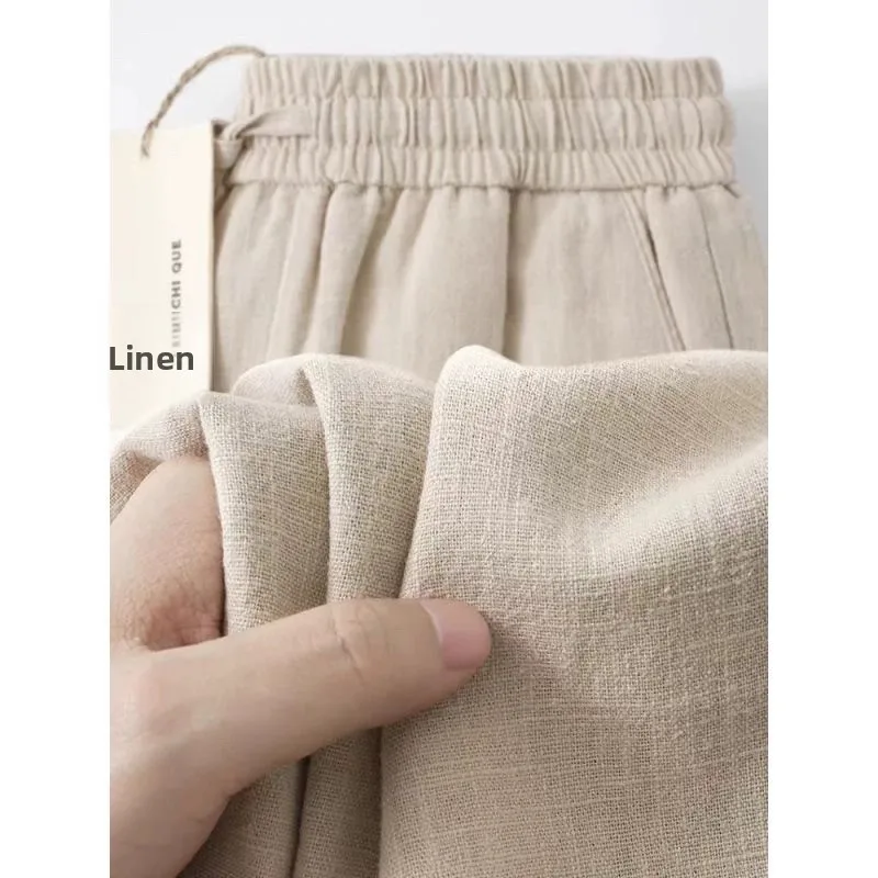 

l Linen Cotton Linen Straight Leg Casual Pants Breathable Mallow Elastic ket Lazy Feeling Trousers Summer Thin Model