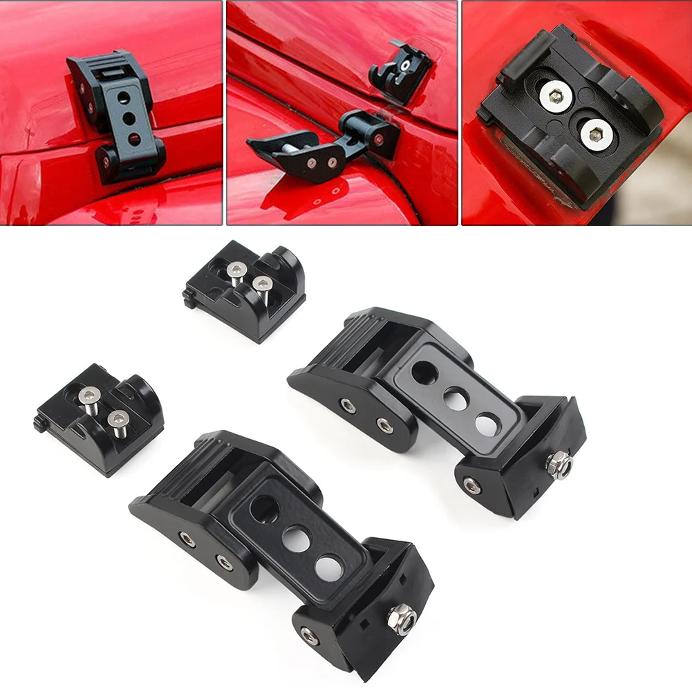 1Pair Aluminum Alloy Car Engine Lock Hood Latches Catch Kit For Jeep Wrangler JK 2007-2017 Black