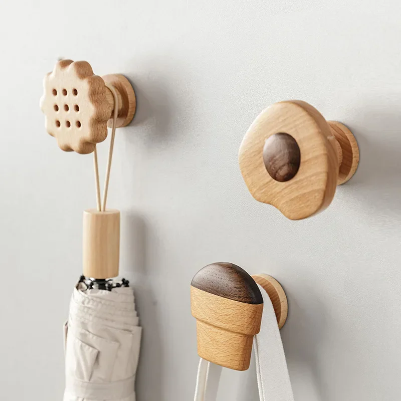 Hook behind the door, solid wood wall, entrance door, clothes hook, entrance foyer, adhesive strong wooden clothes hanger