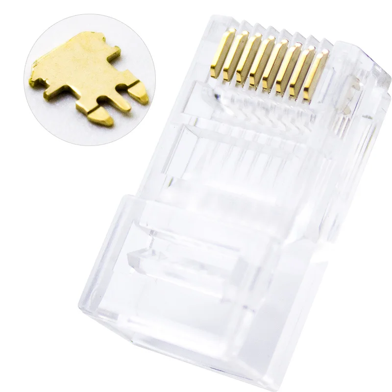 ESCAM Cat5 Cat5e RJ45 Netwerk Connector 8P8C Modulaire Ethernet Kabel Hoofd Plug Vergulde Crimp Netwerk RJ45 Connector Crystal