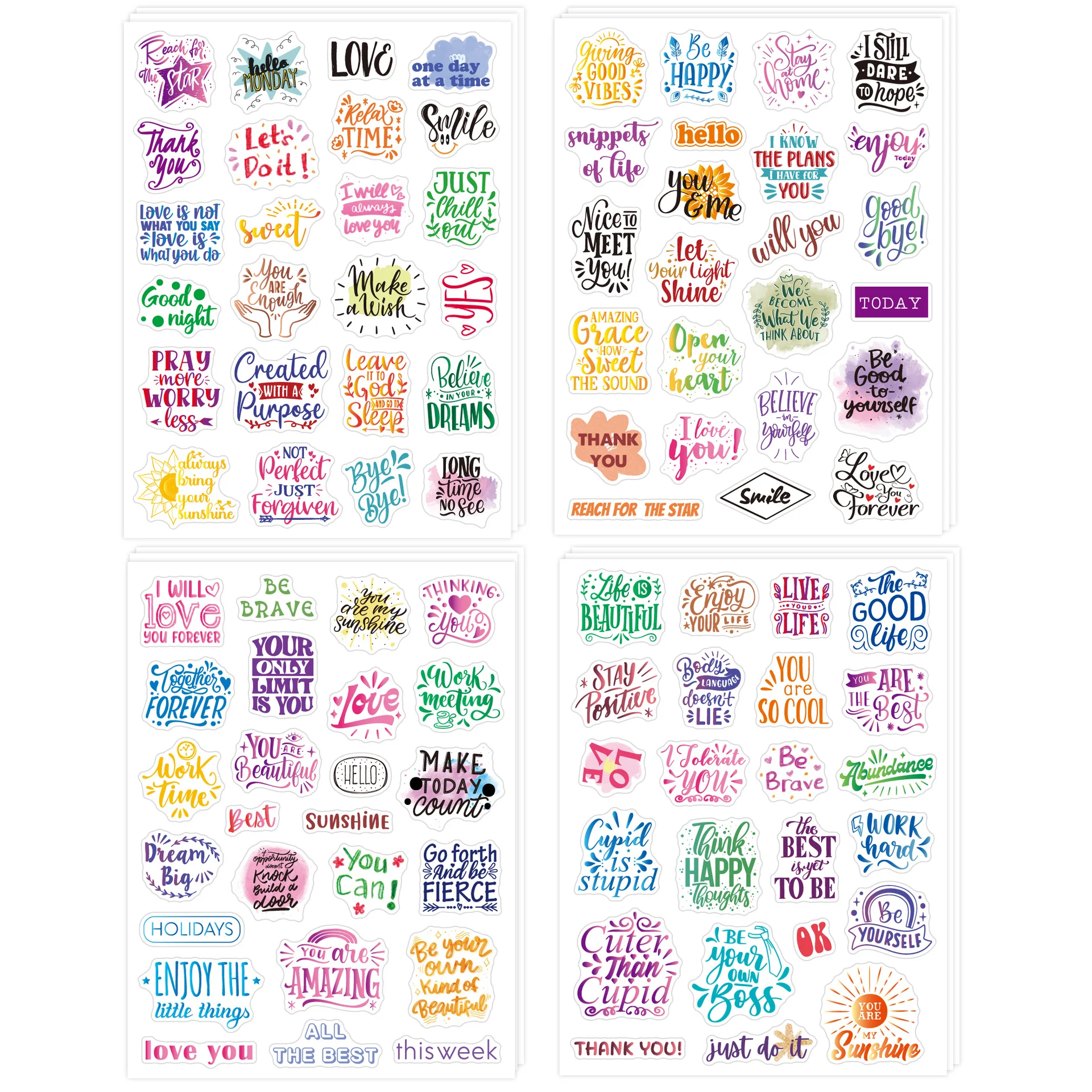 Clear Colorful English Text Stickers, Handwritten Inspirational Quotes Phrases for Planner Journal Scrapbook Decoration