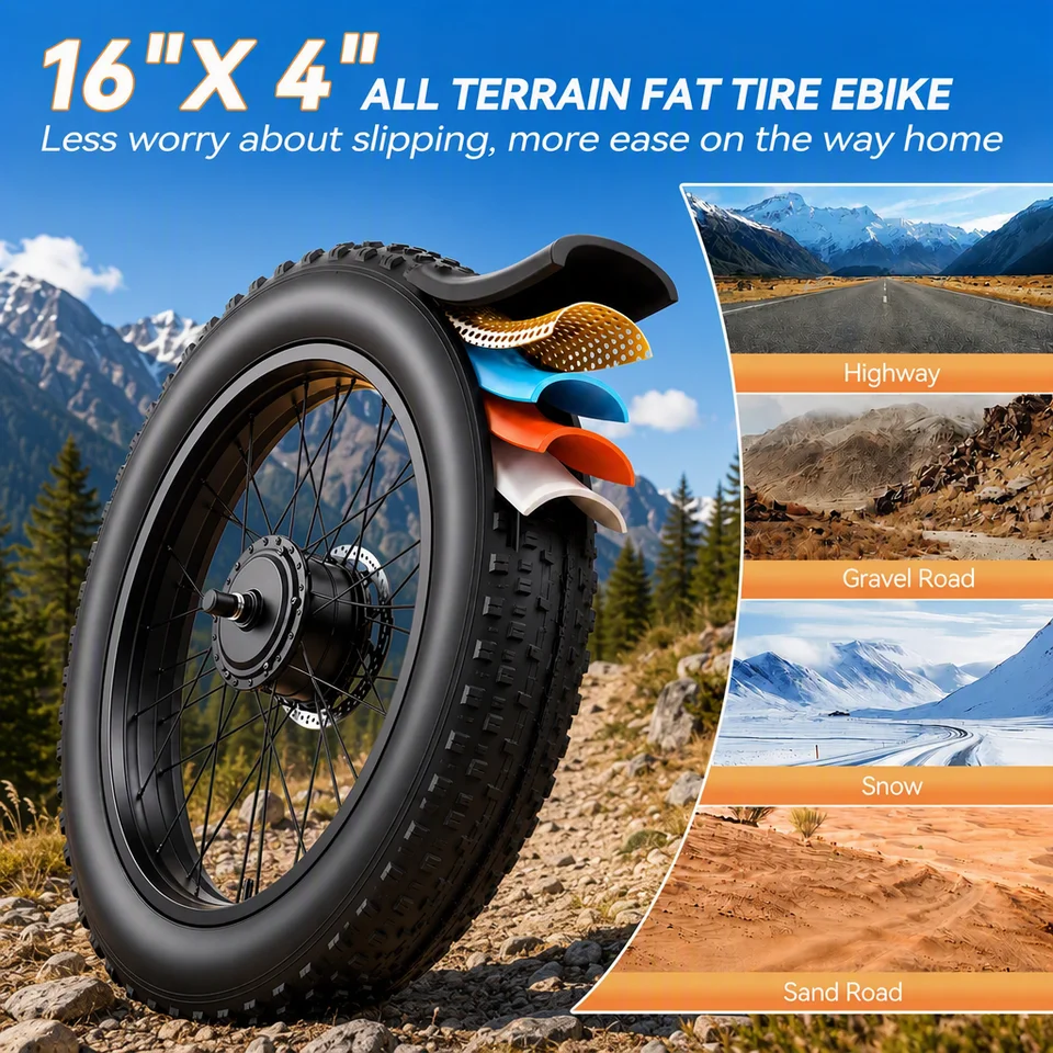 IKINGI S6pro 1000W Peak Electric Moped E-Bike | 48V 15Ah Lockable Battery, Full Suspension & 16x4" Fat Tires | 7-Speed All-Terrain Off-Road Electric Bicycle with LCD & IP65 Waterproof image 5