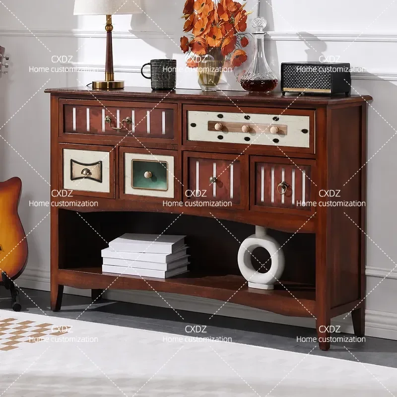 American Country Retro Solid Wood Chest Storage Cabinet Living Room Wall Locker Drawer Bedroom Small Side Table