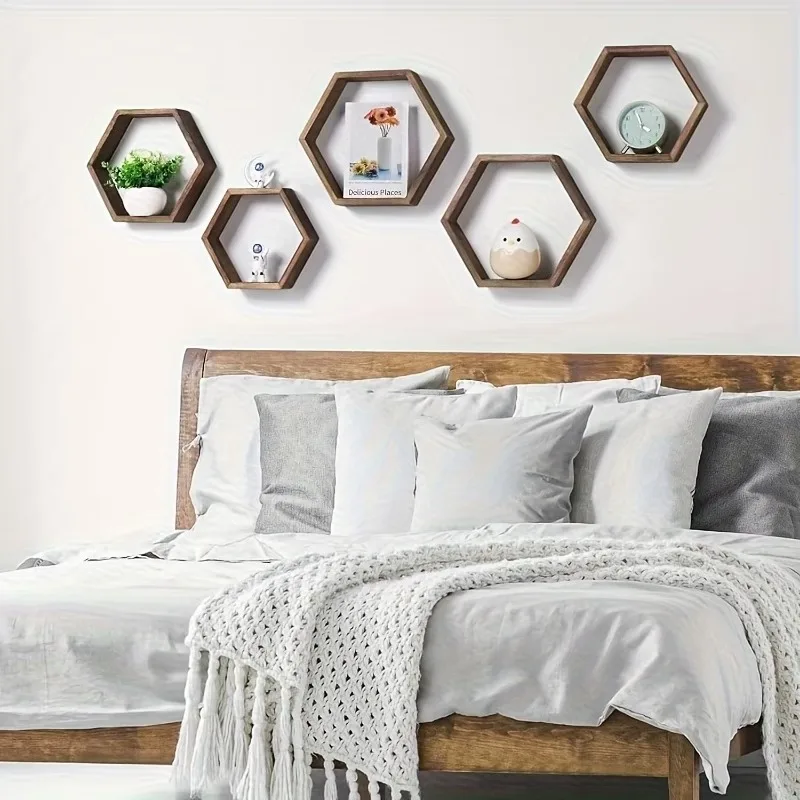 Wooden Hexagon Candle Holder, Brown Candle Holders Wedding Centerpiece Rustic Table Decoration for Age Wedding Home Decoration